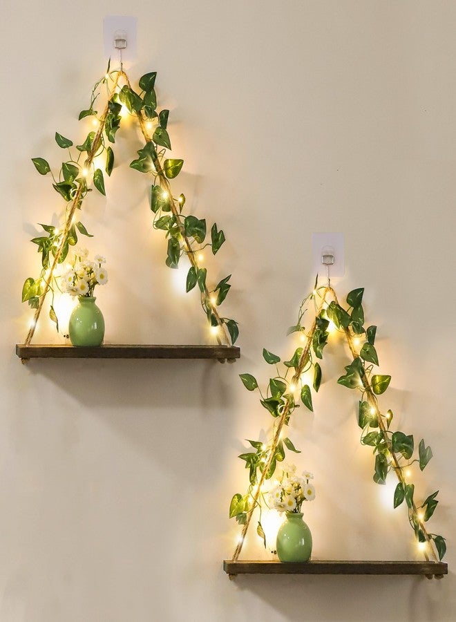 INKNOTE 2Sets Floating Plant Shelves with led Lights Floating Shelves for Wall Triangle Hanging Plant Shelf with Sticky Hooks and Screws for Home Decoration,Christmas Decorations(2 Hanging Ways) - Image 1